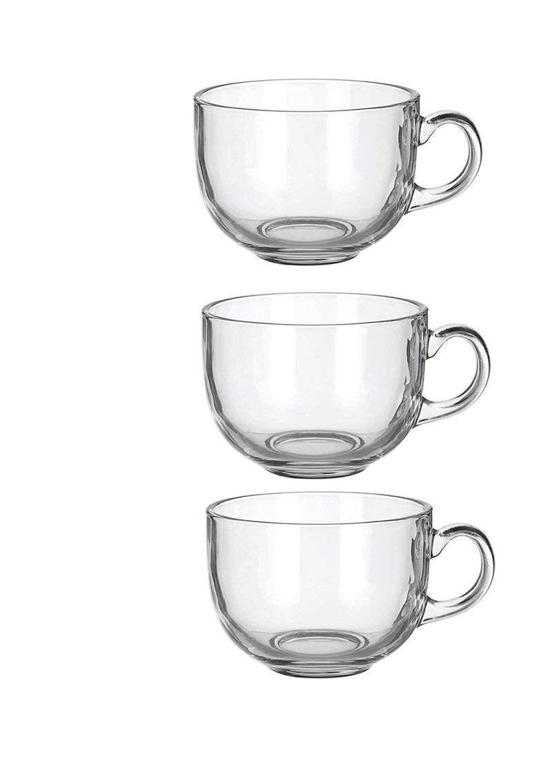 Blinkmax Set of 3 Glass Jumbo Mugs With Handle For Coffee Tea Soup Drinking Cup Clear  - Image 2