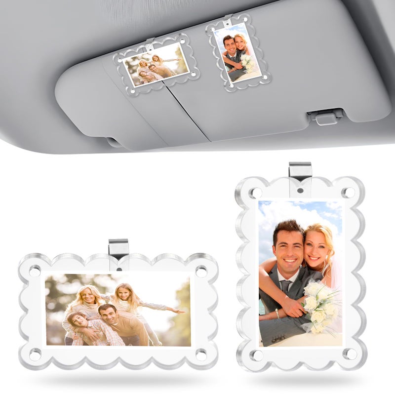 CZMZHFC 2 Pcs Car Visor Photo ClipAcrylic Transparent Car Sunshade Picture Frame with Magnetic ClipsPersonalized Memorial Presents for Mother Dad FriendsWaveEdge Visor Clip Photo Frame 236 354 inch - Image 3
