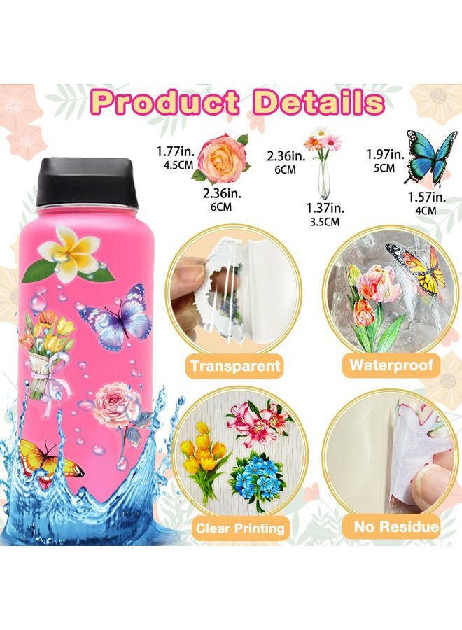 YAMIOW 200Pcs Transparent Flower Butterfly Stickers, Aesthetic Nature Floral Decals for Girls Kids Teens Adults, Waterproof Sticker for Water Bottle Scrapbooking Laptop DIY Card Letters Party Supplies - Image 3