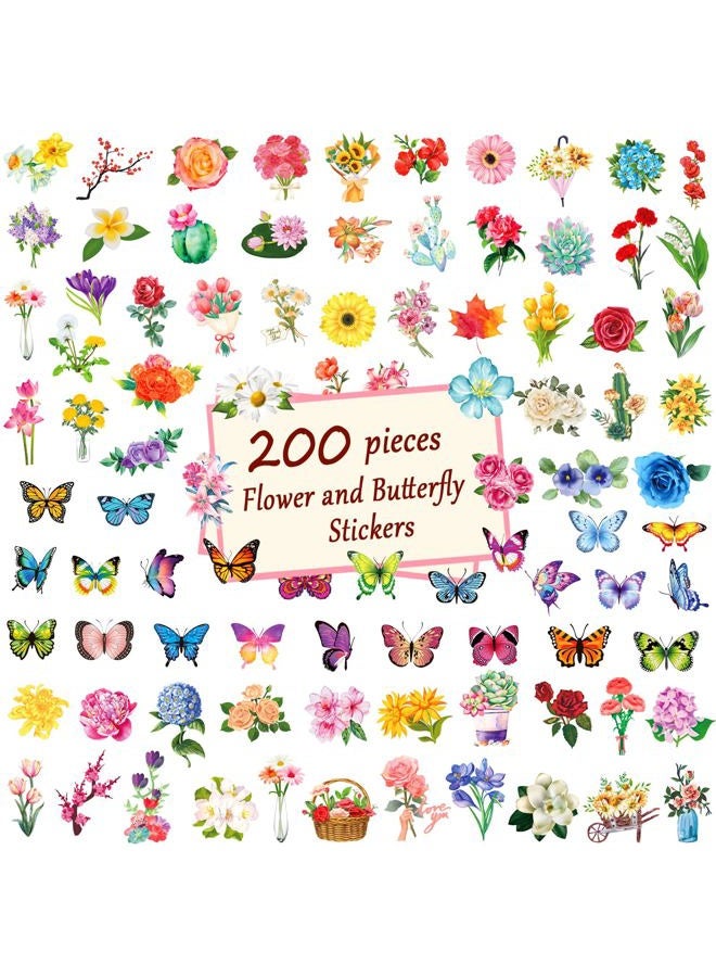 YAMIOW 200Pcs Transparent Flower Butterfly Stickers, Aesthetic Nature Floral Decals for Girls Kids Teens Adults, Waterproof Sticker for Water Bottle Scrapbooking Laptop DIY Card Letters Party Supplies - Image 2