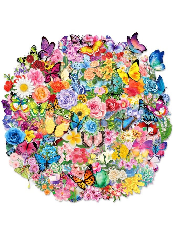 YAMIOW 200Pcs Transparent Flower Butterfly Stickers, Aesthetic Nature Floral Decals for Girls Kids Teens Adults, Waterproof Sticker for Water Bottle Scrapbooking Laptop DIY Card Letters Party Supplies - Image 1