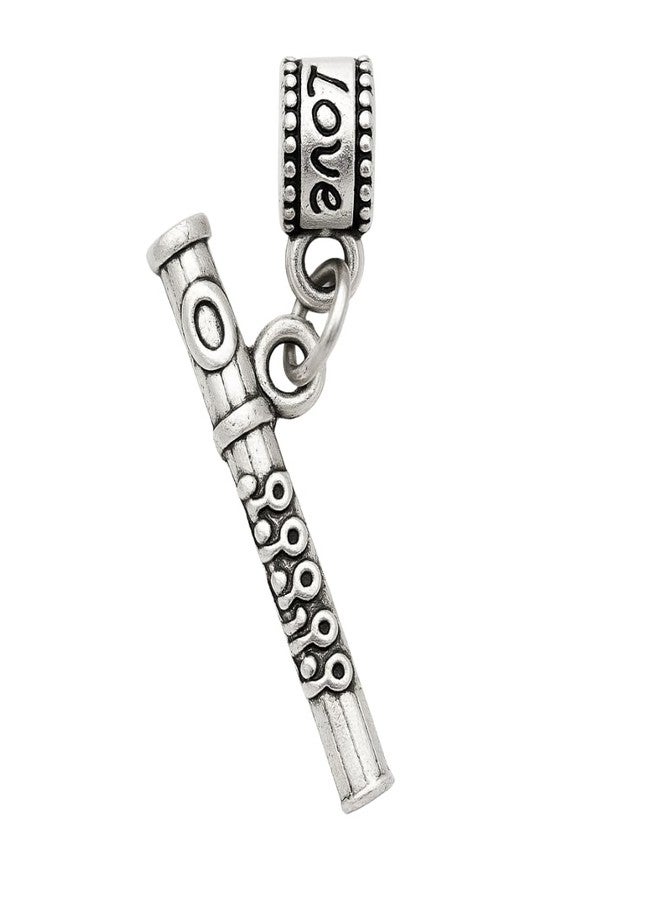 إنفينيتي كوليكشن خرزة ساحرة على شكل فلوت - خرزة متدلية مطلية بالفضة للموسيقيين ومحبي الموسيقى - متوافقة مع أساور باندورا، ترول، تشاميليا، والأساور الأوروبية - مجوهرات وإكسسوارات الآلات الموسيقية - هدية لعازفي الفلوت - Image 1