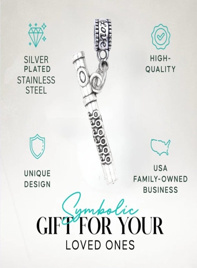 إنفينيتي كوليكشن خرزة ساحرة على شكل فلوت - خرزة متدلية مطلية بالفضة للموسيقيين ومحبي الموسيقى - متوافقة مع أساور باندورا، ترول، تشاميليا، والأساور الأوروبية - مجوهرات وإكسسوارات الآلات الموسيقية - هدية لعازفي الفلوت - Image 2