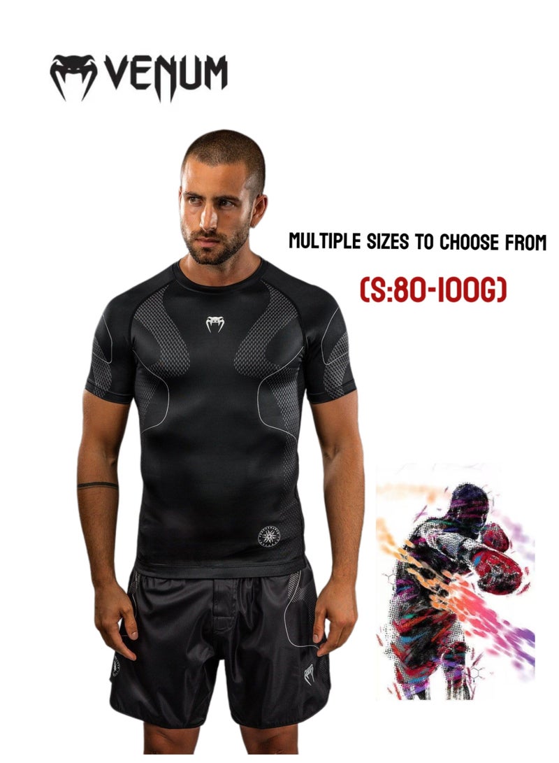 VENUM Black Silver Upgraded Tight Short Sleeve - Quick-Dry Breathable Sports T-Shirt for Fighting Training, Multi-Size Option,Boxing/Muay Thai Fitness Wear (Size S) - Image 1
