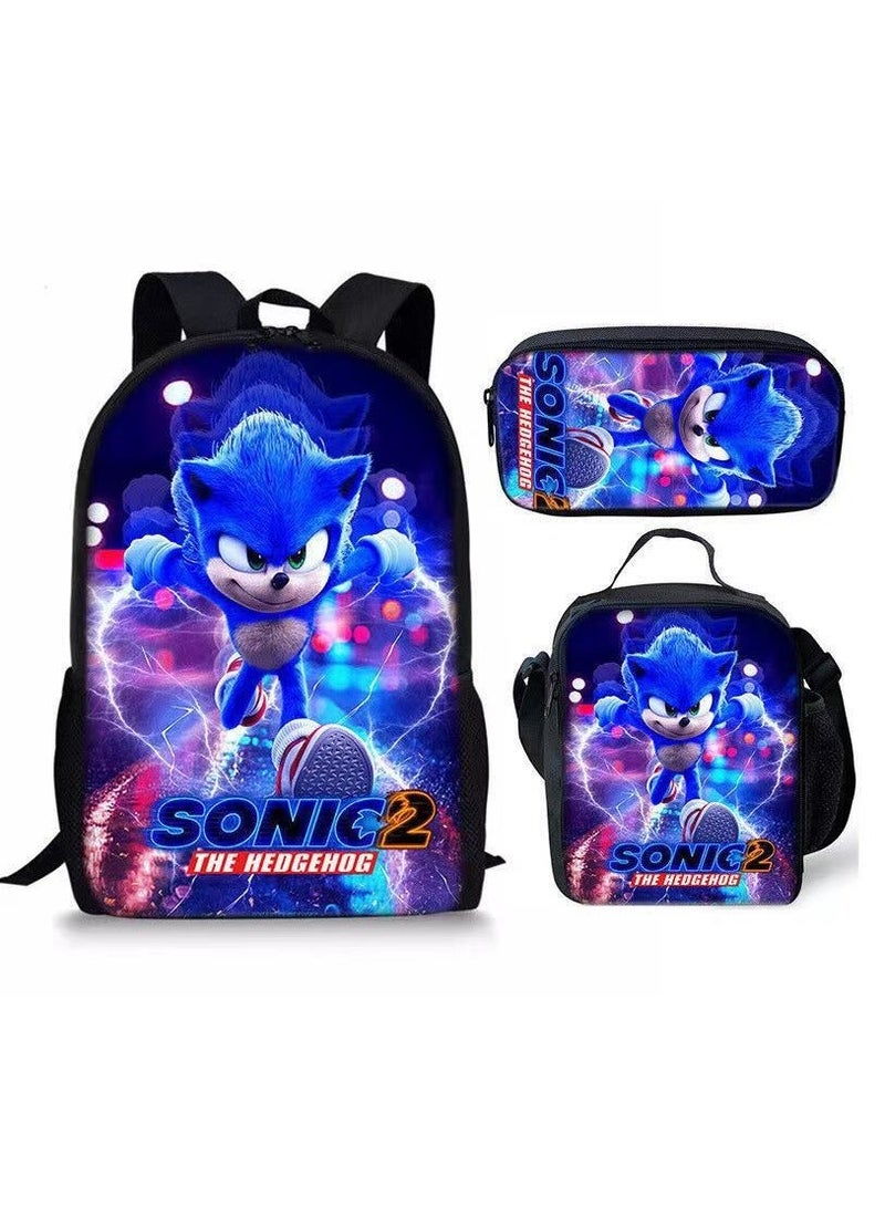 Sonic student large capacity backpack three piece set, anime cartoon backpack, shoulder bag pen bag