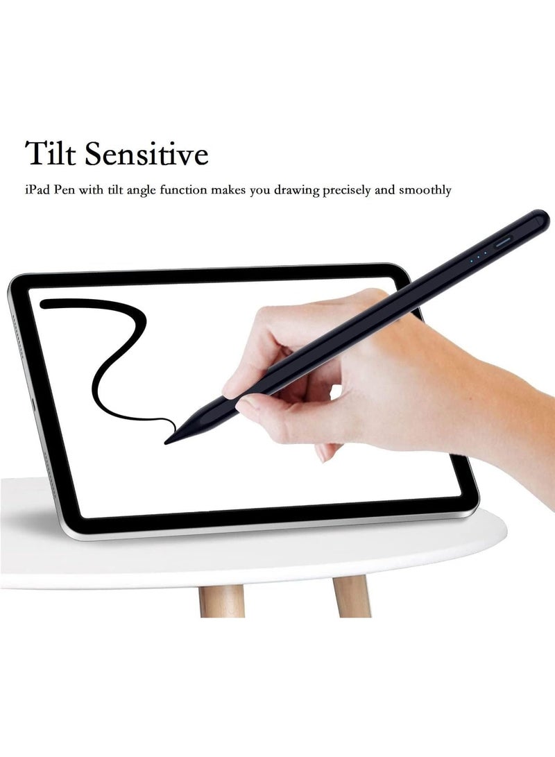 Active Stylus Pen – Fast Charging Smart Pencil with Tilt Sensitivity & Palm Rejection – Universal for iPad, iPhone, Android, Samsung, Lenovo, Microsoft – Extra Tip Included (Black) - Image 2