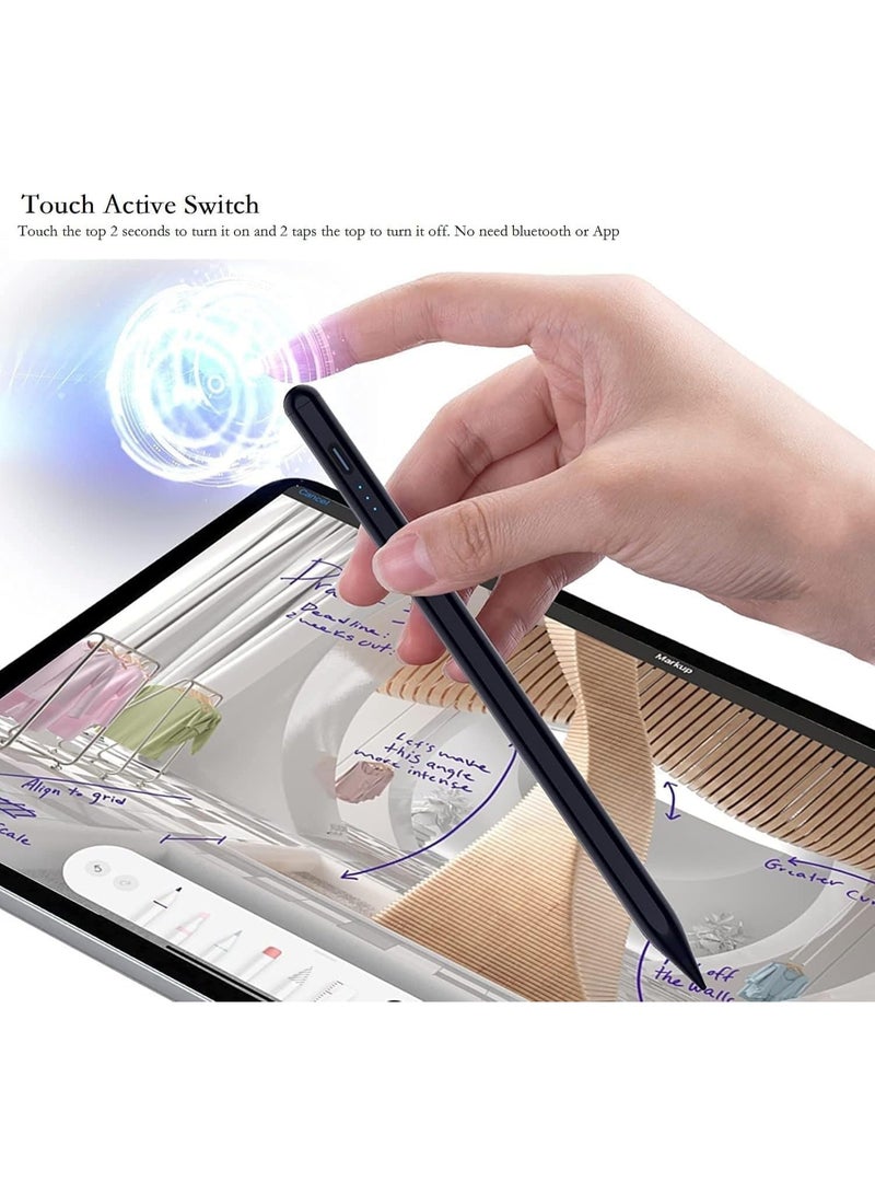 Active Stylus Pen – Fast Charging Smart Pencil with Tilt Sensitivity & Palm Rejection – Universal for iPad, iPhone, Android, Samsung, Lenovo, Microsoft – Extra Tip Included (Black) - Image 3