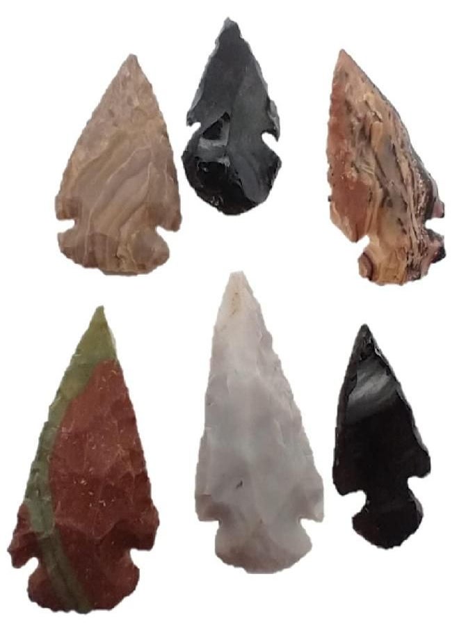 Universal Specialties - Universal Specialties Indian Arrowheads Stone and Black Obsidian New Project Points Crystals Native American Chert Flint Opal Agate Jewelry Making Necklace Pendant Decorative for Men & Women Lot of 6 - Image 1