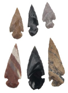 Universal Specialties Indian Arrowheads Stone and Black Obsidian New Project Points Crystals Native American Chert Flint Opal Agate Jewelry Making Necklace Pendant Decorative for Men & Women Lot of 6