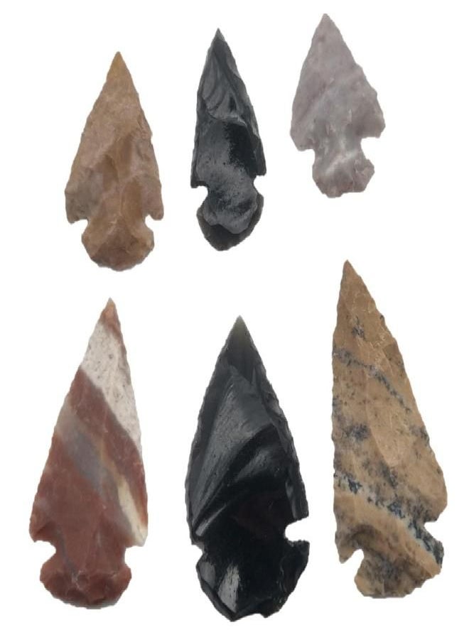 Universal Specialties - Universal Specialties Indian Arrowheads Stone and Black Obsidian New Project Points Crystals Native American Chert Flint Opal Agate Jewelry Making Necklace Pendant Decorative for Men & Women Lot of 6 - Image 1