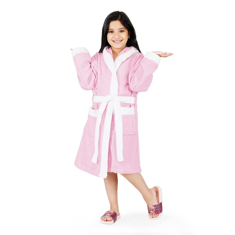 Rangoli Noble 100% Cotton Terry Kids Bathrobe, 400 GSM - Light Pink - Image 1