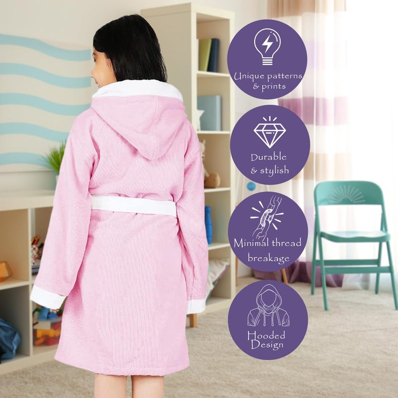 Rangoli Noble 100% Cotton Terry Kids Bathrobe, 400 GSM - Light Pink - Image 3