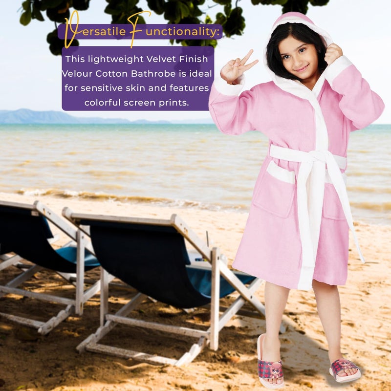 Rangoli Noble 100% Cotton Terry Kids Bathrobe, 400 GSM - Light Pink - Image 5