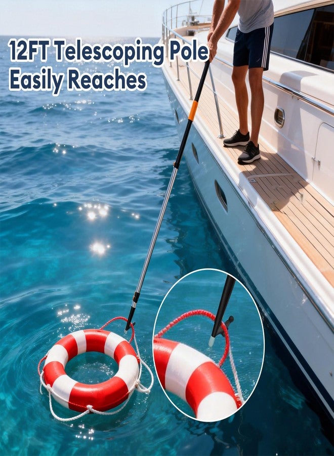 Hammrit 12FT Telescopic Extension Pole Boat Hook | Lightweight and Sturdy, Floats, Anodized Aluminum Pole | Threaded Port for Marine Accessories | Mooring, Pushing/Pulling, Navigation Marine Pole - Image 2