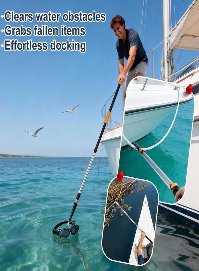 Hammrit 12FT Telescopic Extension Pole Boat Hook | Lightweight and Sturdy, Floats, Anodized Aluminum Pole | Threaded Port for Marine Accessories | Mooring, Pushing/Pulling, Navigation Marine Pole - Image 4