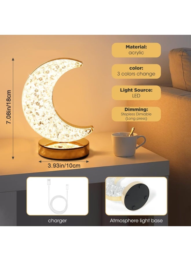 الكريستال قمر LED الطاولة المصباح، 3 لون خفيف ضوء الليل LED مع التحكم باللمس، مصباح الليل مصباح المكتب المصباح، USB قابل للشحن مصباح ديكور لغرفة النوم وغرفة المعيشة - Image 3