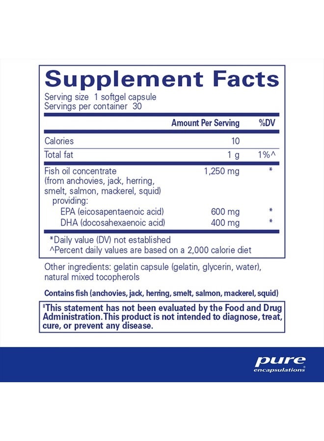Pure Encapsulations أوميغا O.N.E. - مكمل زيت السمك لصحة القلب والمفاصل والجلد والعينين والقدرة العقلية* - تركيز زيت السمك مع EPA و DHA - 30 كبسولة جيلاتينية - Image 2