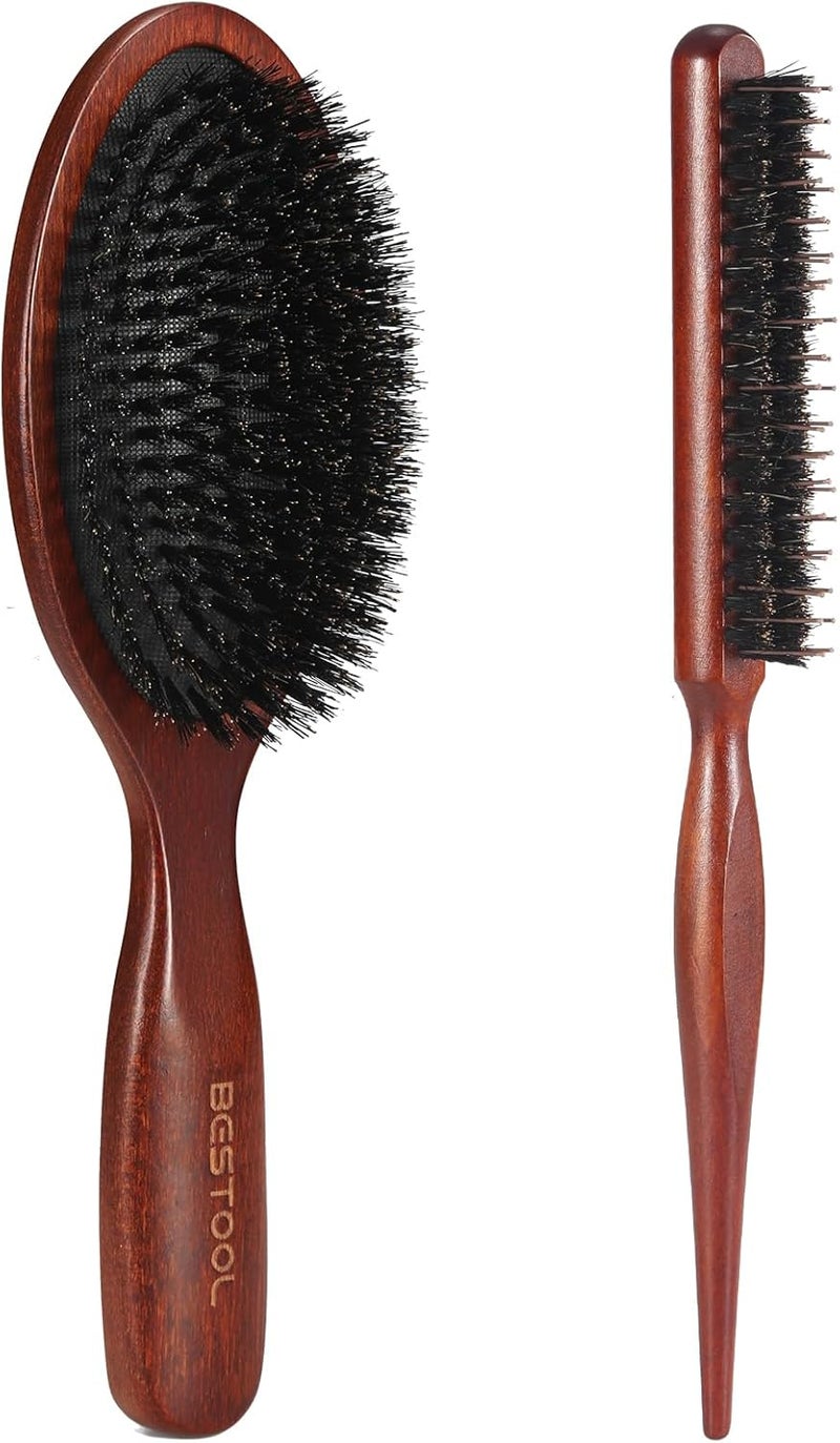BESTOOL Hair Brush100 Pure Boar Bristle Hairbrush for Women Men Children Natural Bristles for Thin and Fine Hair Slick Back Brush Restore Shine and Texture