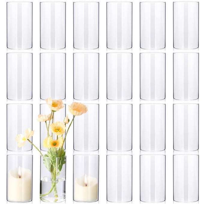 24 PCS TALL GLASS VASES BULK 6 INCH CLEAR CYLINDER FLOWER VASES TRANSPARENT CANDLE HOLDER FOR WEDDING CENTERPIECES AND HOME DECOR