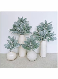 KASTWAVE Artificial Flocked Lambs Ear Leaves, 8Pcs Stems Flocked Oak Leaves, Sprays Flocked Branches Green Twigs for Home Wedding DIY Floral Arrangement Vase Bouquet Wreath  - Image 3