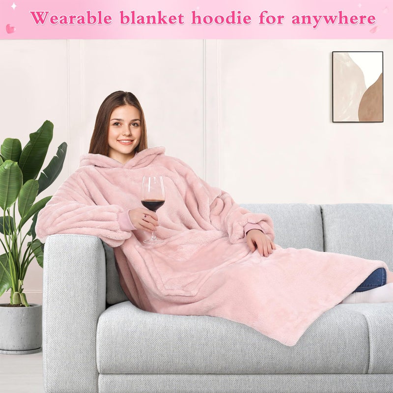 Kpblis غطاء هودي قابل للارتداء هدايا للنساء والرجال، بطانية هودي مريحة هدايا عيد الميلاد وعيد الميلاد للنساء والأمهات والزوجات، بطانية دافئة من الفليس مع أكمام للبالغين، وردي - Image 3