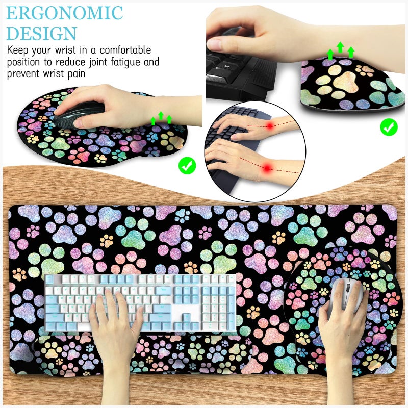 LIMKRIAN Dog Paw Mouse Pad Set XXL Large Desk Mat Pad, Cute Ergonomic Mouse Pad with Wrist Support Wrist Rest for Computer Keyboard, Cup Coaster Cute Cat Paw Office Supplies Desk Decor Accessories - Image 3