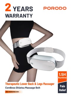 porodo Therapeutic Lower Back & Legs Massager / Cordless Shiatsu Massage Belt with Remote Control/ 1.5H Runtime & Magnetic Buckle for Targeted Pain Relief & Muscle Recovery - White  - Image 1