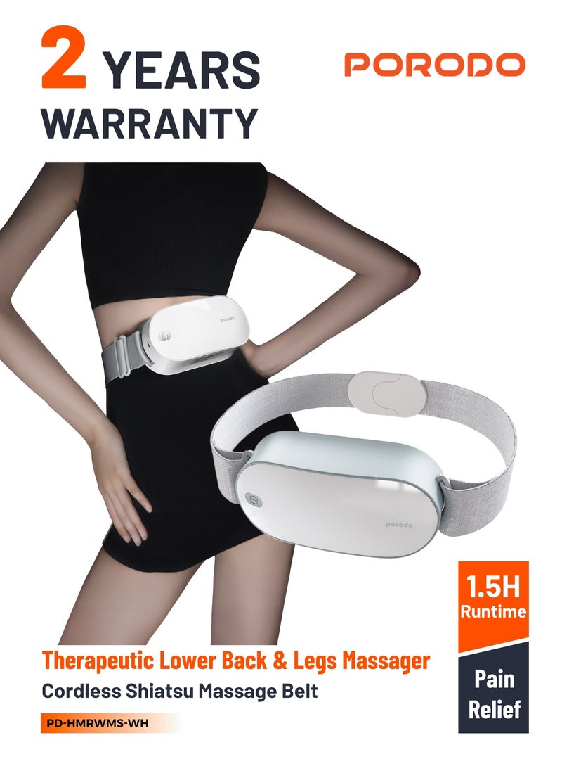 porodo Therapeutic Lower Back & Legs Massager / Cordless Shiatsu Massage Belt with Remote Control/ 1.5H Runtime & Magnetic Buckle for Targeted Pain Relief & Muscle Recovery - White  - Image 1