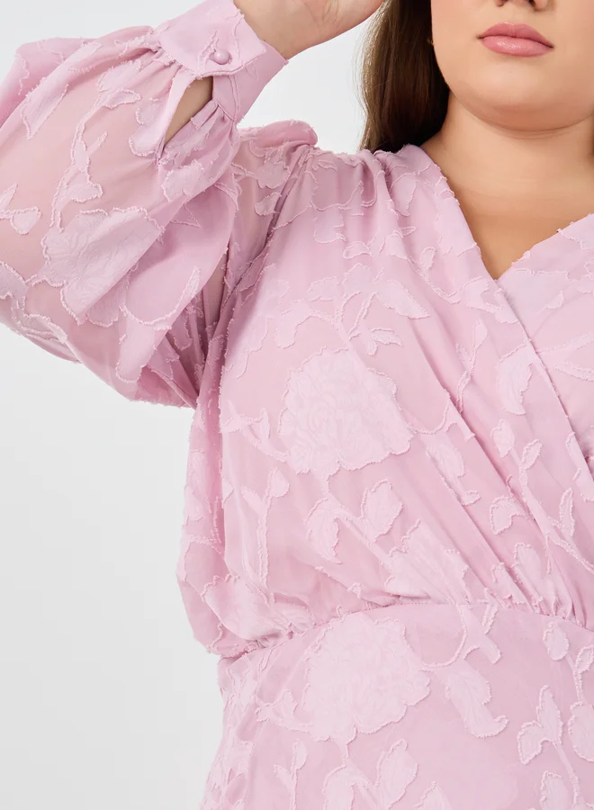 Styli Plus Size Jacquard Balloon Sleeve Maxi Dress