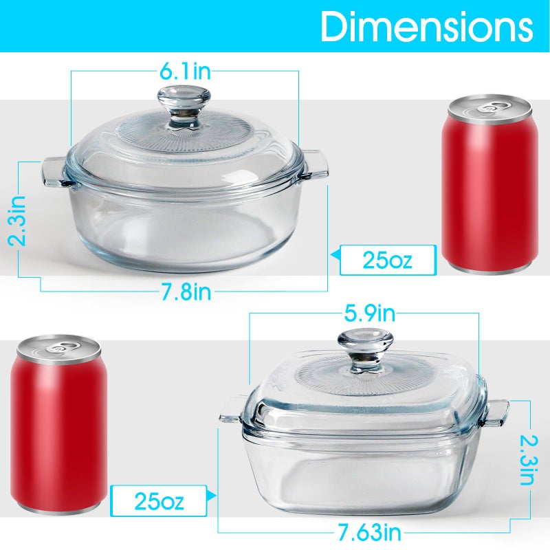 NUTRIUPS Small Square Casserole Dish with Lid Oven Safe Covered Glass Casserole Dish 7.8 Inches Glass Microwave Bowls With Lids Microwavable Cookware (Small-1.5L) - Image 2