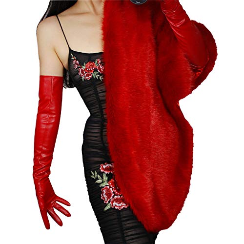 DooWay Red Long Leather Gloves - 24" Women's Faux Leather Opera Gloves for Evening, Halloween, Cosplay - Image 4