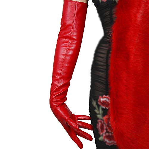 DooWay Red Long Leather Gloves - 24" Women's Faux Leather Opera Gloves for Evening, Halloween, Cosplay - Image 1