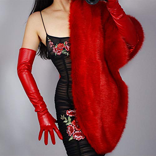 DooWay Red Long Leather Gloves - 24" Women's Faux Leather Opera Gloves for Evening, Halloween, Cosplay - Image 2
