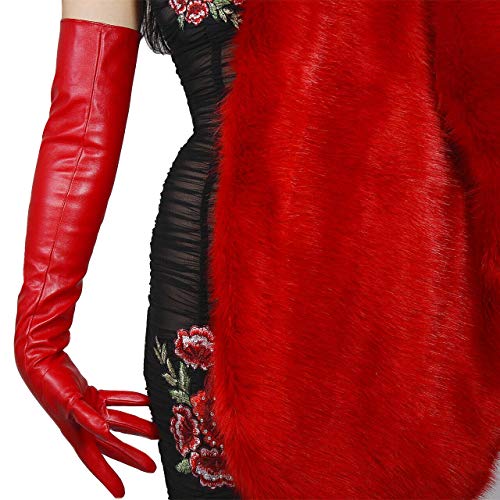 DooWay Red Long Leather Gloves - 24" Women's Faux Leather Opera Gloves for Evening, Halloween, Cosplay - Image 5