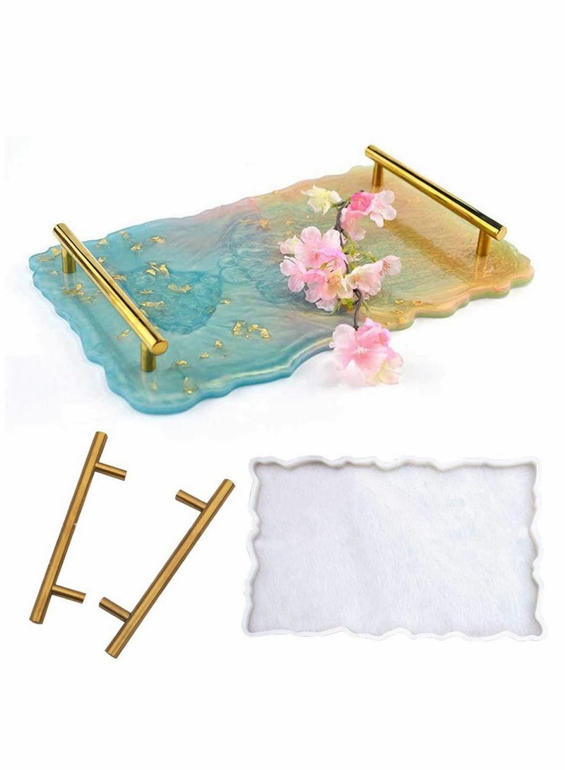 KASTWAVE قوالب صينية من راتنج السيليكون، قوالب صب الراتنج الإيبوكسي، مع 1 قطع قوالب صينية و2 مقبض معدني ذهبي، لصنع الأطباق العملية والزخرفية في المنزل - Image 1