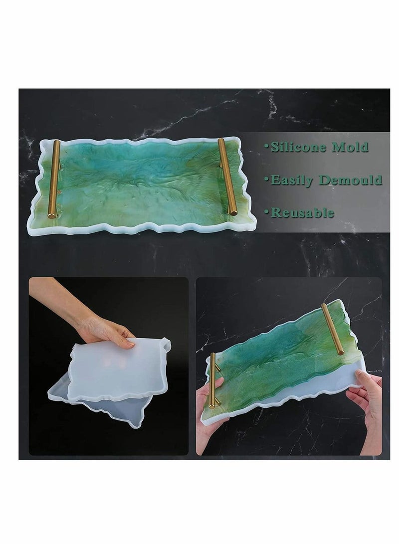 KASTWAVE قوالب صينية من راتنج السيليكون، قوالب صب الراتنج الإيبوكسي، مع 1 قطع قوالب صينية و2 مقبض معدني ذهبي، لصنع الأطباق العملية والزخرفية في المنزل - Image 5