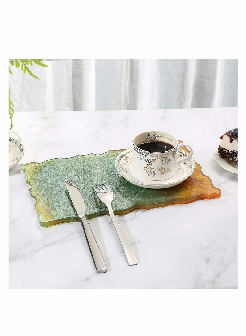 KASTWAVE قوالب صينية من راتنج السيليكون، قوالب صب الراتنج الإيبوكسي، مع 1 قطع قوالب صينية و2 مقبض معدني ذهبي، لصنع الأطباق العملية والزخرفية في المنزل - Image 3