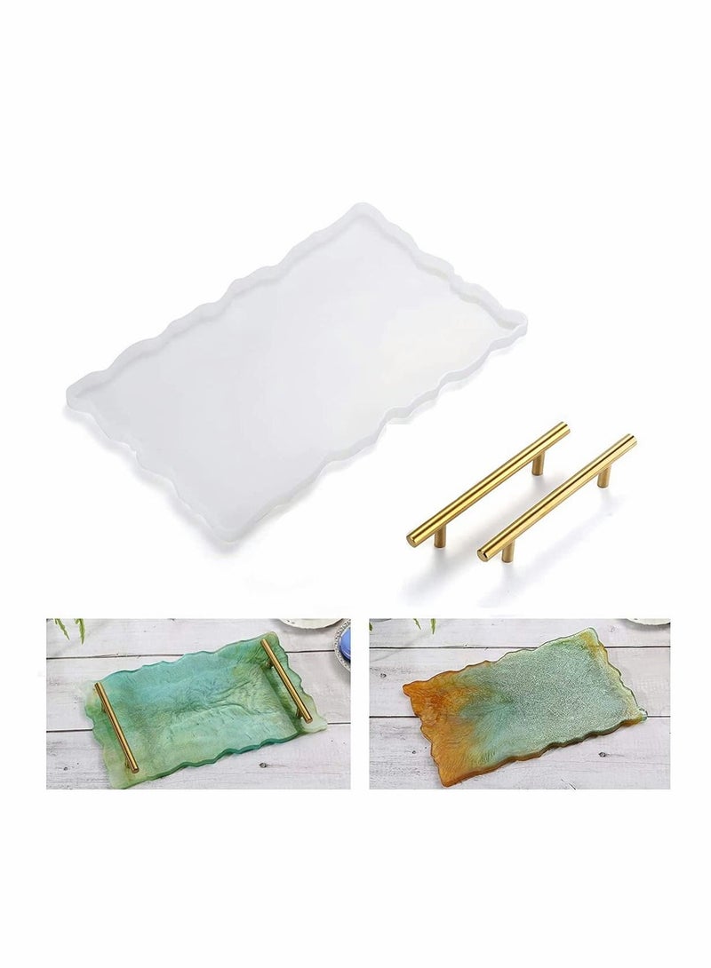 KASTWAVE قوالب صينية من راتنج السيليكون، قوالب صب الراتنج الإيبوكسي، مع 1 قطع قوالب صينية و2 مقبض معدني ذهبي، لصنع الأطباق العملية والزخرفية في المنزل - Image 4