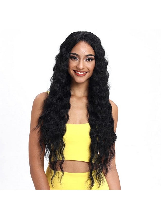 Joedir باروكة أمامية من الدانتيل 30 بوصة طويلة ومجعدة باروكة صناعية 4.5 بوصة جزء عميق دانتيل شفاف عالي الدقة للنساء كثافة 130% (لون أسود) - Image 2