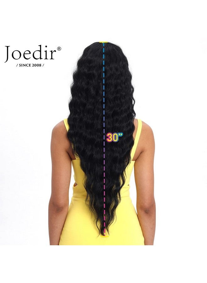 Joedir باروكة أمامية من الدانتيل 30 بوصة طويلة ومجعدة باروكة صناعية 4.5 بوصة جزء عميق دانتيل شفاف عالي الدقة للنساء كثافة 130% (لون أسود) - Image 5