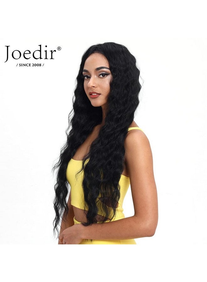 Joedir باروكة أمامية من الدانتيل 30 بوصة طويلة ومجعدة باروكة صناعية 4.5 بوصة جزء عميق دانتيل شفاف عالي الدقة للنساء كثافة 130% (لون أسود) - Image 3