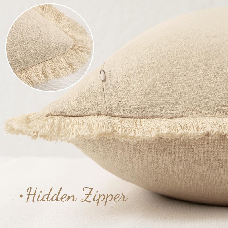 ميولي مجموعة Miulee من 2 من الكتان ترميت وسادة الأغطية وسادة الزخرفة الأغطية على غرار وسادة بوهو بوهو أغطية وسادة بيج مع هامش لغرفة المعيشة 24 × 24 بوصة - Image 3