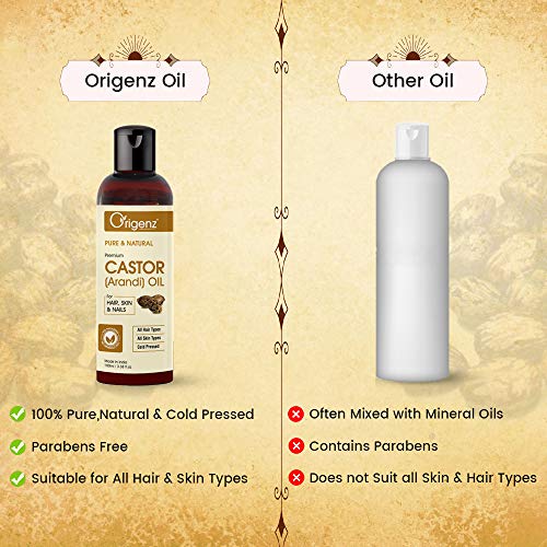 Origenz Natural Castor Oil 100 ml for Hair Care, Moisturized Skin, Face, Eyebrow, Nails, Eyelashes, Belly Button | Cold Pressed Arandi Ka Tel | In Bottle 3.38 oz - Image 4