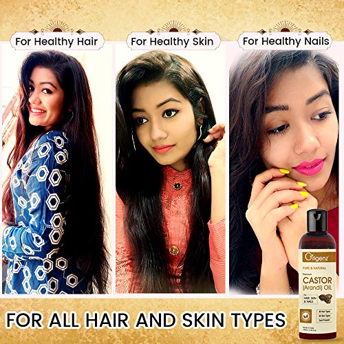 Origenz Natural Castor Oil 100 ml for Hair Care, Moisturized Skin, Face, Eyebrow, Nails, Eyelashes, Belly Button | Cold Pressed Arandi Ka Tel | In Bottle 3.38 oz - Image 2