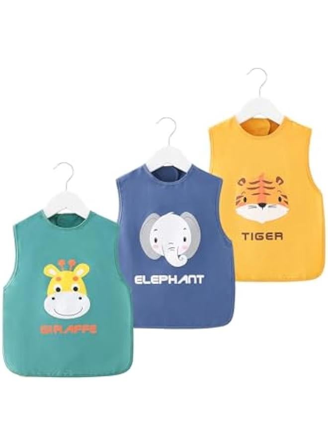 HOOKOR 3 Pack Sleeveless Sleeve Baby Bibs,Mess-Proof Bib for Baby Boy or Girl,Waterproof Baby Bib with Crumb Catcher Pocket,Machine Washable - PFAS and BPA Free - Image 1