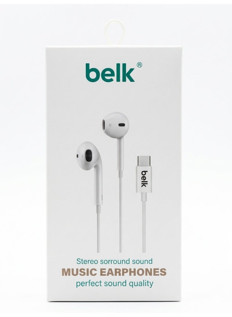 Belk Type C Earphones with Mic ,120cm , White - Image 1