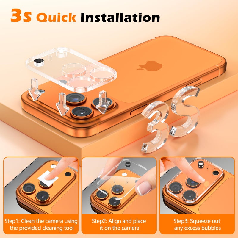 imluckies 3 Pack for iPhone 17 Max 6.9" Camera Lens Protector, HD Clear Tempered Glass Camera Accessories, 9H Hardness Anti-Scratch Screen Cover, Case Friendly[Not Affect Night Shots] - Image 5