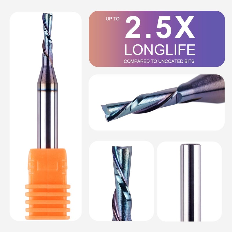 SpeTool 1/8 Inch Downcut CNC Router Bits 1/4 Inch Shank with Extra Long Life Coating, Carbide Spiral Down Cut End Mill Slot Cutting Router Bit for Woodworking - Image 3