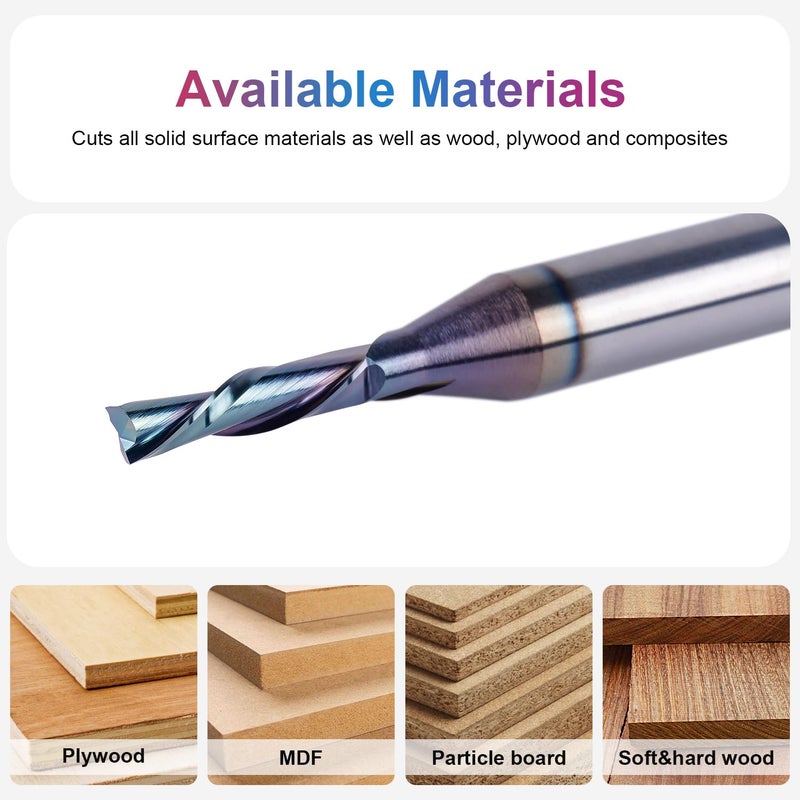 SpeTool 1/8 Inch Downcut CNC Router Bits 1/4 Inch Shank with Extra Long Life Coating, Carbide Spiral Down Cut End Mill Slot Cutting Router Bit for Woodworking - Image 5