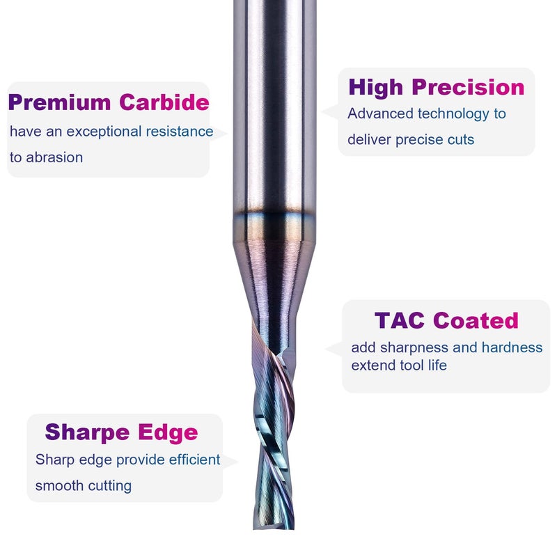SpeTool 1/8 Inch Downcut CNC Router Bits 1/4 Inch Shank with Extra Long Life Coating, Carbide Spiral Down Cut End Mill Slot Cutting Router Bit for Woodworking - Image 4